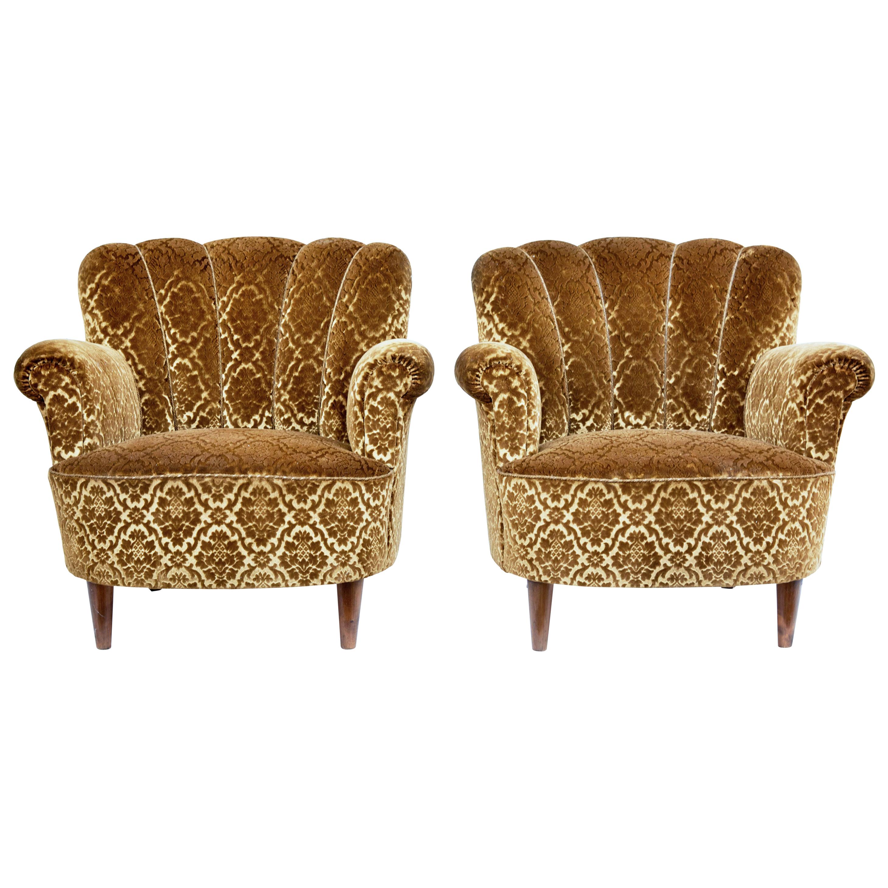 Pair of Mid-20th Century Shell Back Lounge Armchairs