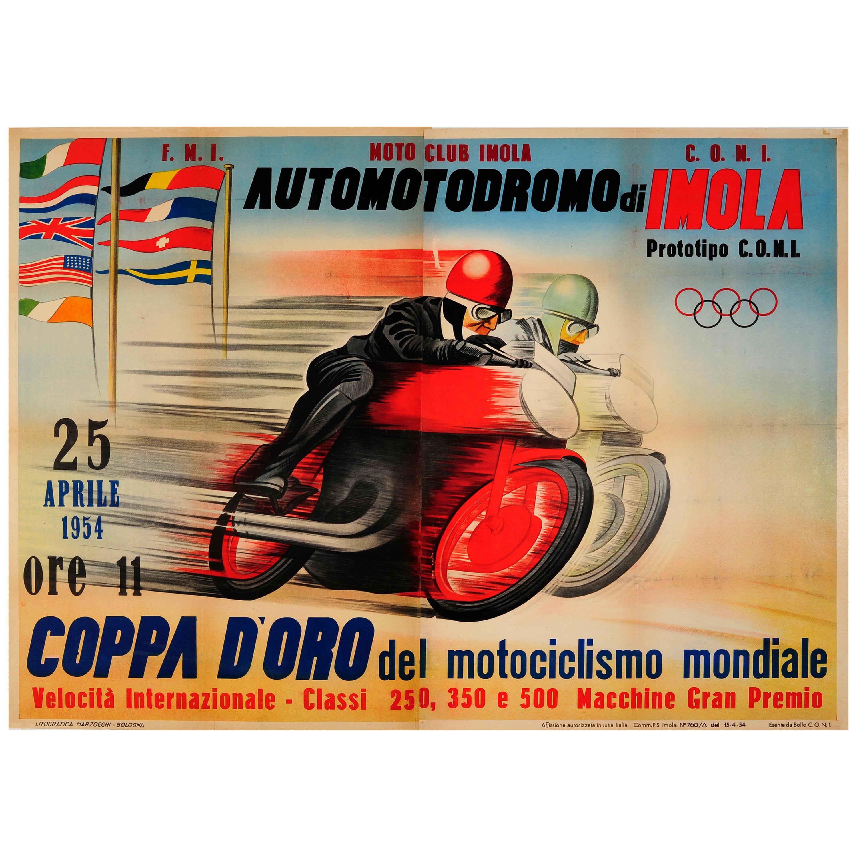 Original Vintage Motorcycle Racing Poster for Automotodromo Di Imola Coppa D'Oro
