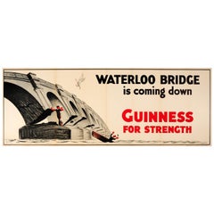 Large Original Vintage Guinness Poster Waterloo Bridge Is Coming Down Drink Ad