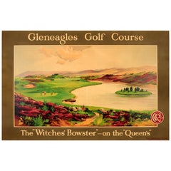 Large Original Caledonian Railway Poster Gleneagles Golf Course Witches' Bowster