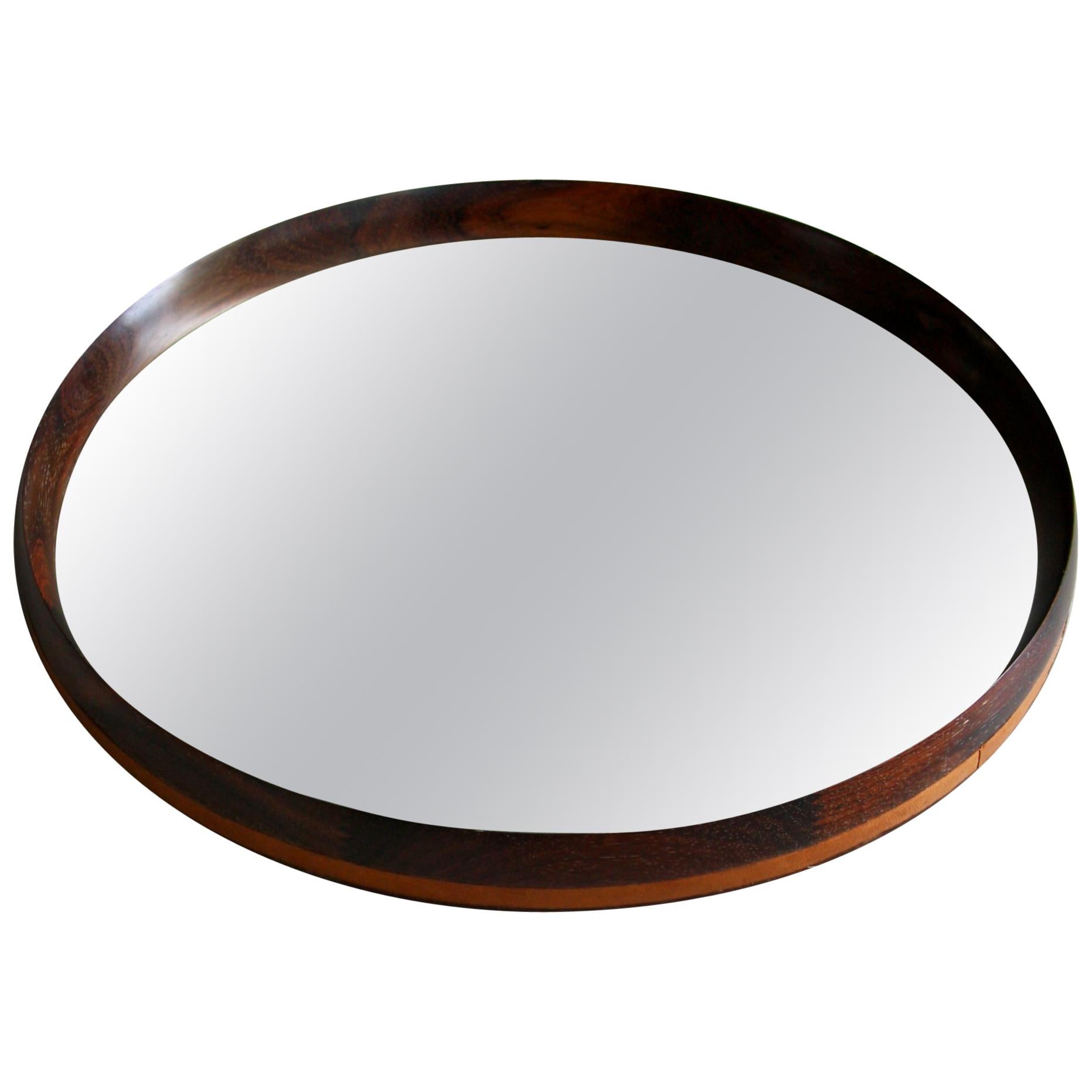 Vintage Rosewood and Leather Mirror, Denmark, 1950s