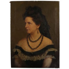 Antique Continental Portrait Painting of a Baroness, Singed JRP 1872