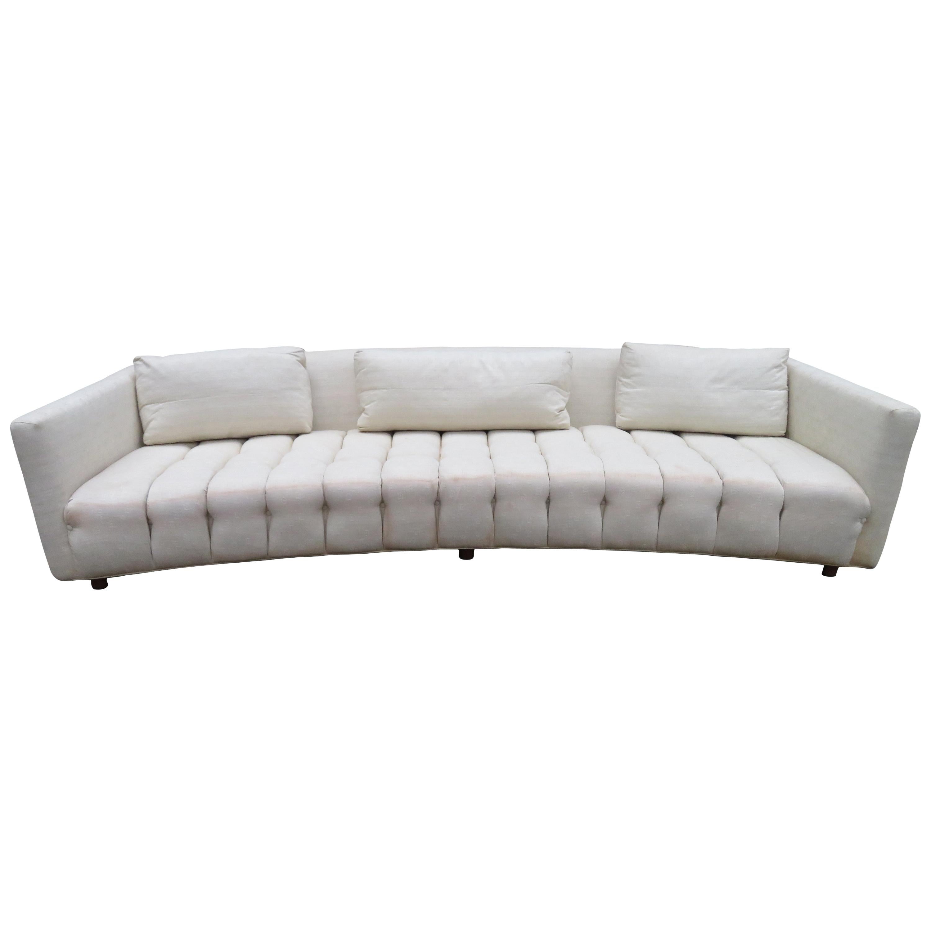  Magnificent Harvey Probber Style Long Low Curved Four-Seat Sofa, Midcentury