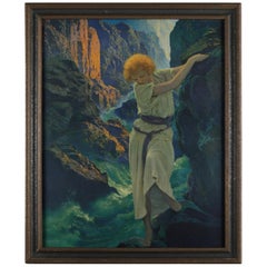 Art Deco Used Print "Canyon" after Original by Maxfield Parrish, Framed