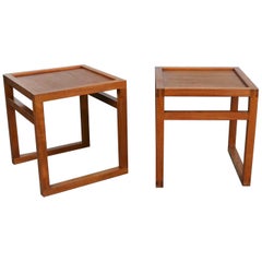 Vintage Scandinavian Modern Pair of Square Open Cube Side Tables in Teak