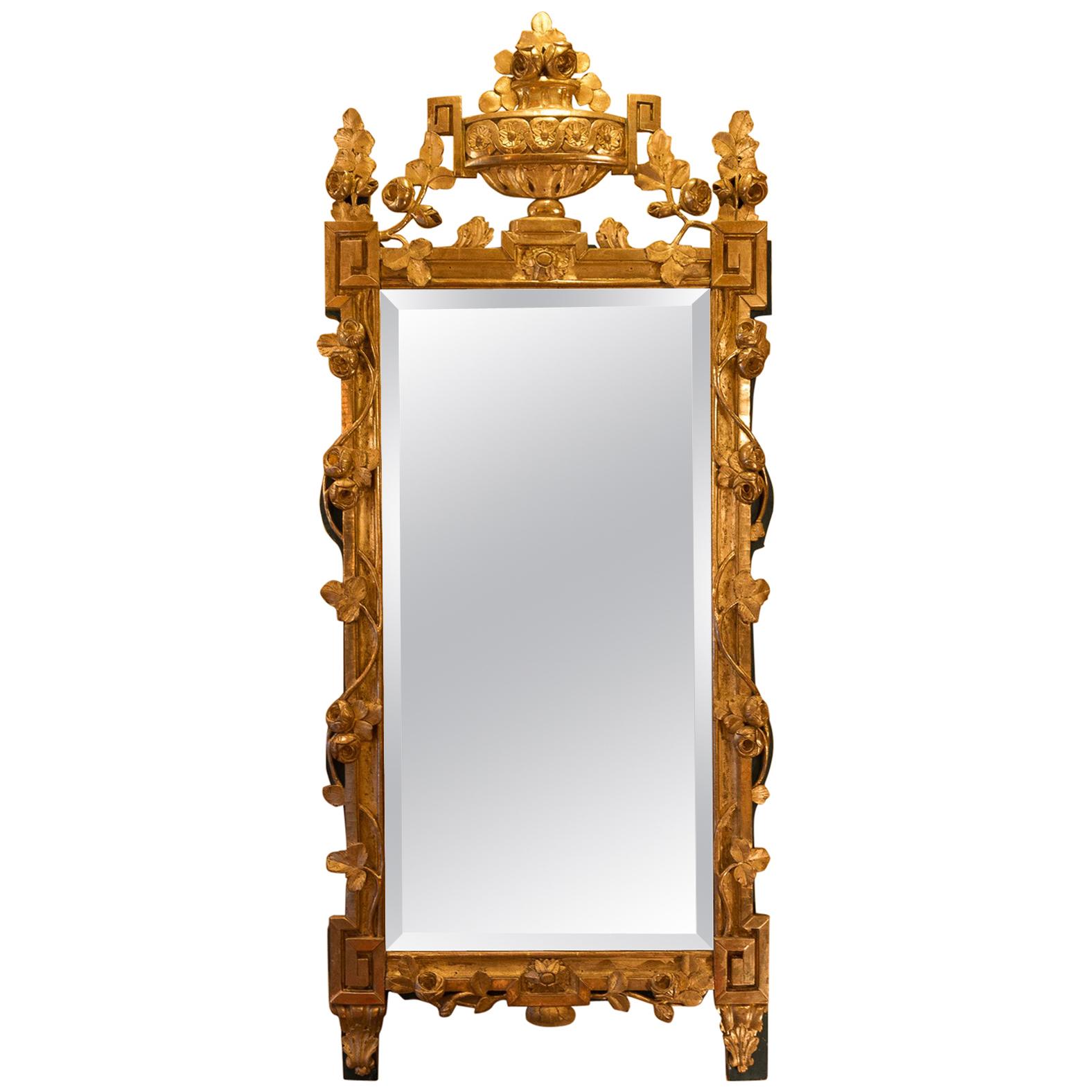 French Louis XVI Period Giltwood and lacquered Front Top Mirror, circa 1780