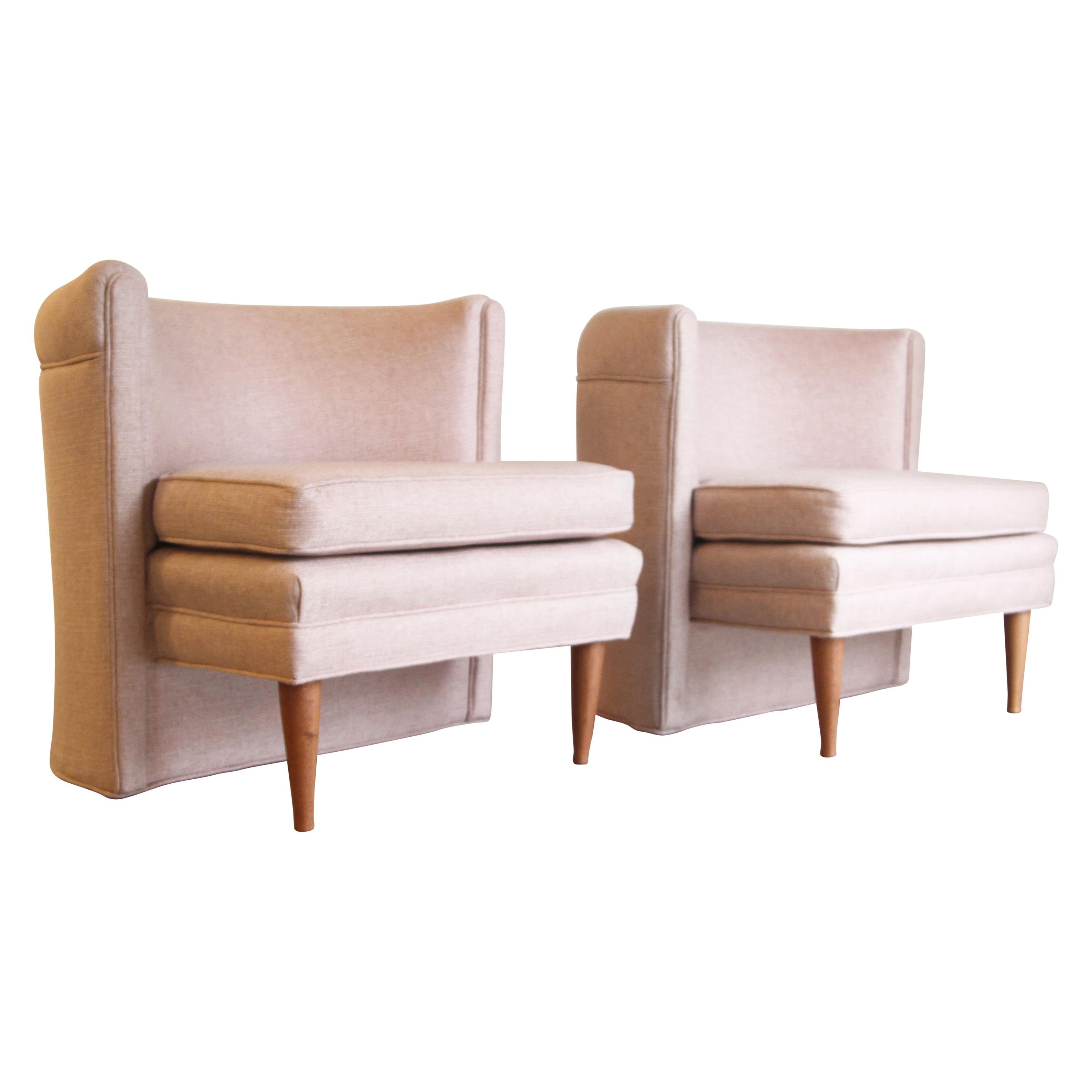 Dramatic Pair of Newly Upholstered Blush Pink Lounge Chairs