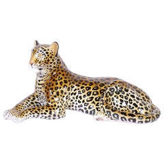 Italienische glasierte Terrakotta Leopard aus der Mitte des Jahrhunderts