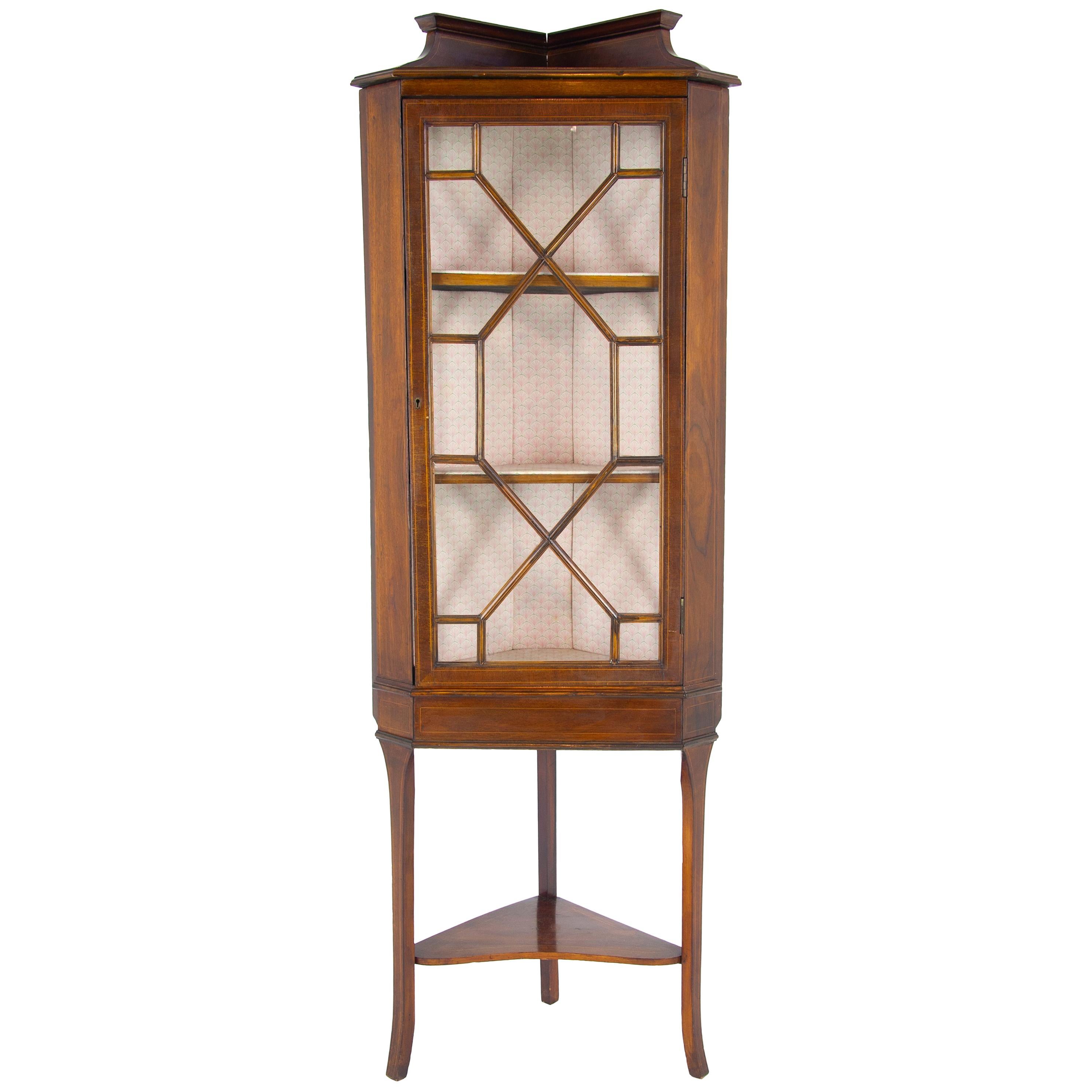 Walnut Corner Cabinet, Antique Corner Cabinet, Entryway Furniture, Inlaid, B1488