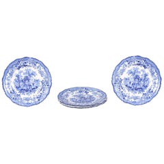 English Blue and White Transfer Plates with Gothic Ruins Motifs, 19th Century