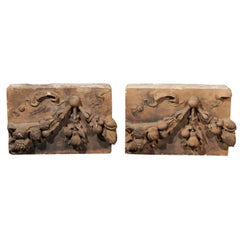 Pair of French 1860s Napoleon III Terracotta Architectural Fragments with Fruits