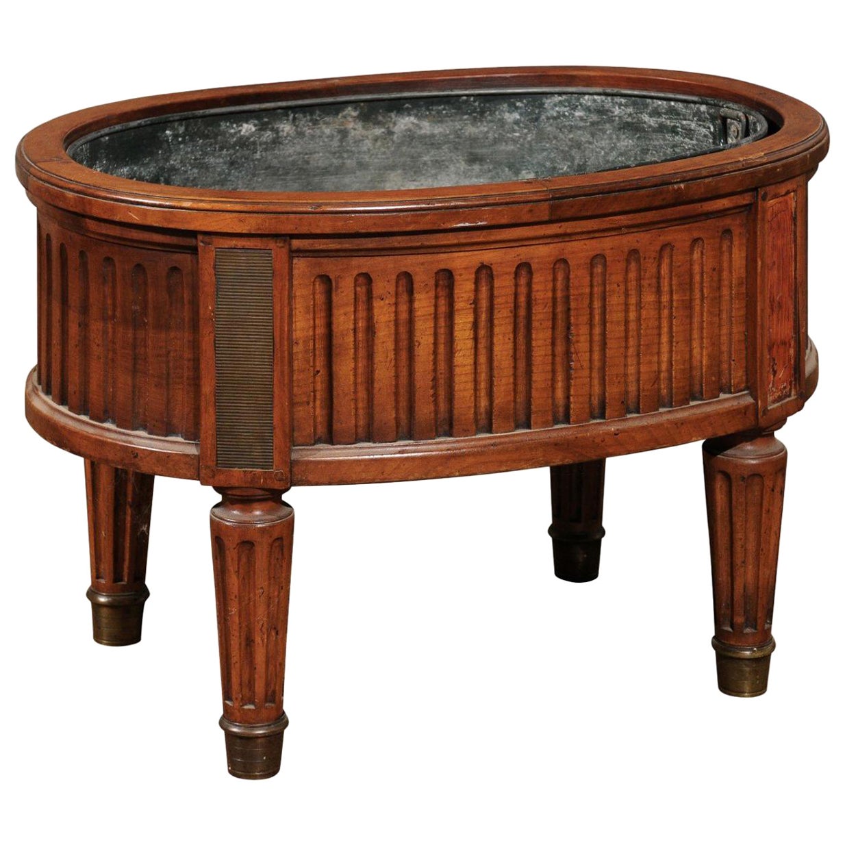 French 19th Century Neoclassical Style Cherry Jardinière with Tin-Lined Interior For Sale
