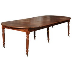 French Louis-Philippe 1840s Walnut Dining Room Extension Table with Drop Leaves