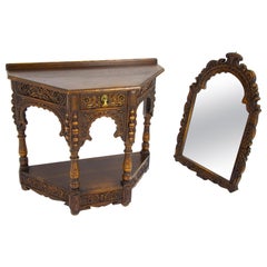 Oak Hall Table, Carved Oak Table, Matching Carved Oak Mirror, Scotland
