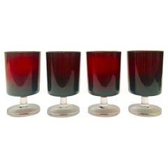 Vintage Set of 12 Mid-Century Modern Ruby Red Wine Goblets by Cristal d'Arques
