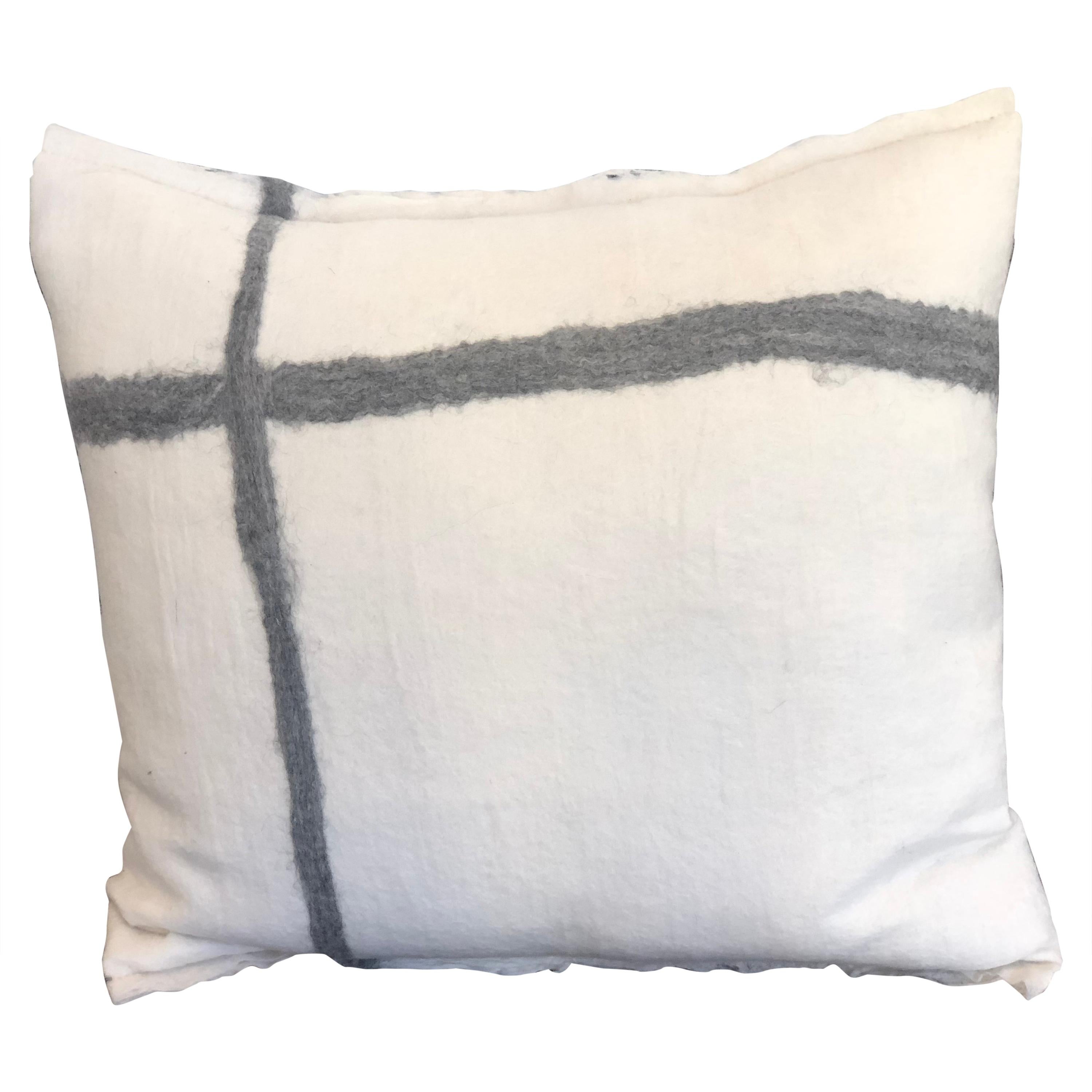 Hand Felted Wool and Silk Pillow with Grey Cross, in Stock