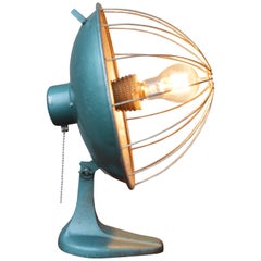 Vintage Post Industrial Turquoise Metal Heater Converted to a Table Lamp w/ Edison Bulb