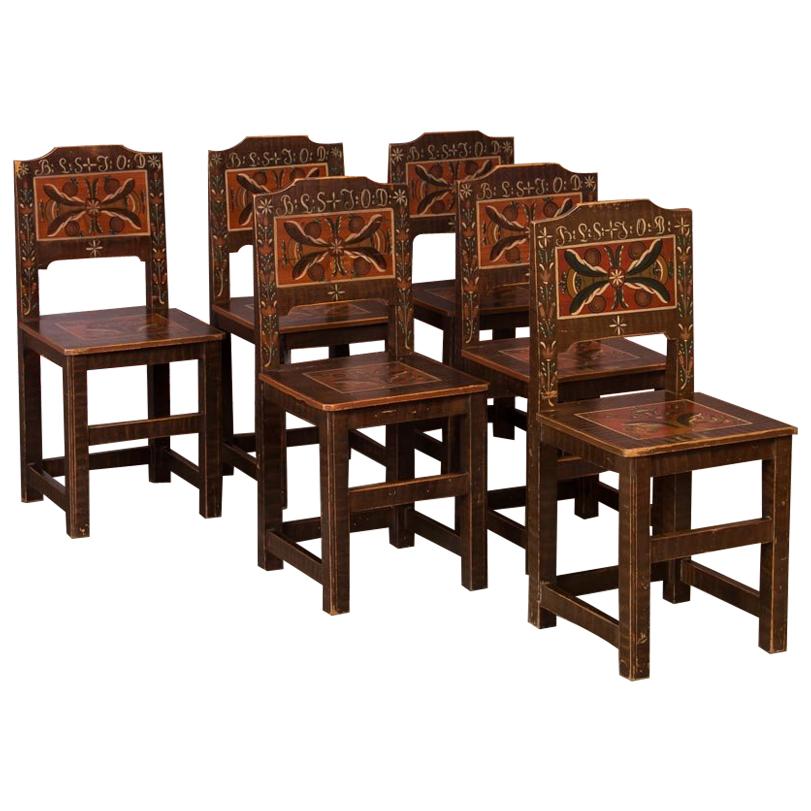 Set of 6 Antique 19th Century Swedish Folk Art Painted Chairs