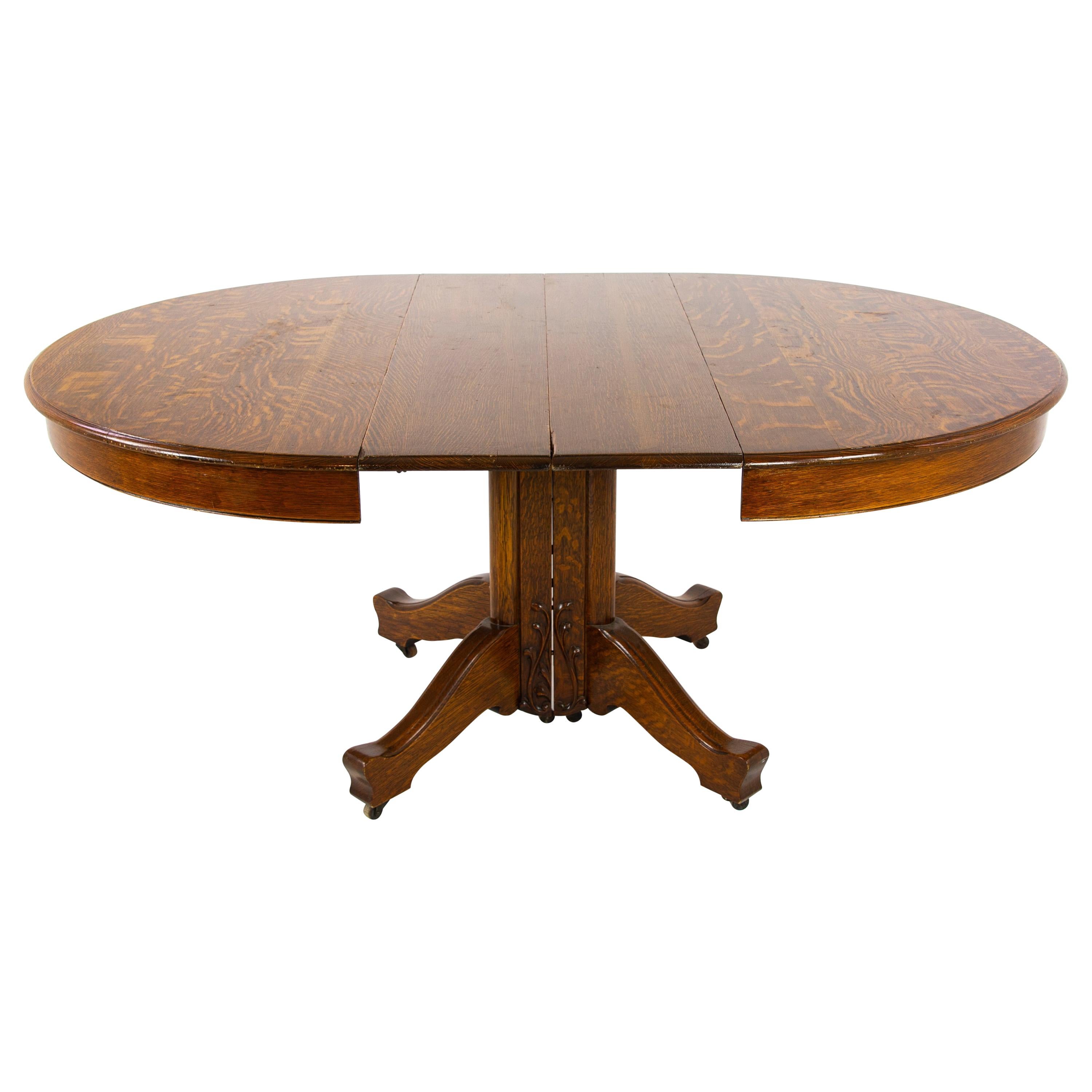Antique Dining Table, Pedestal Table, Vintage Oak Table, America, 1910