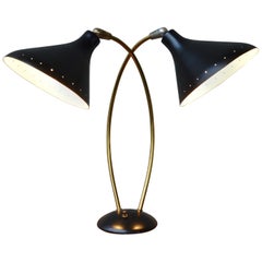 Italian Double Sky Black and Brass Metal Lamp in the Style of Stilnovo