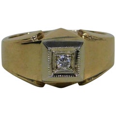 14-Karat Yellow Gold Man's Cut Diamond Square Top Ring