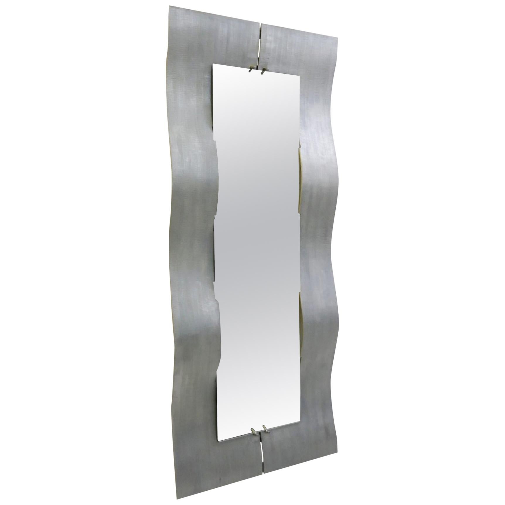 Etched aluminium "Wave" full length mirror by Lorenzo Burchiellaro, 1970 For Sale