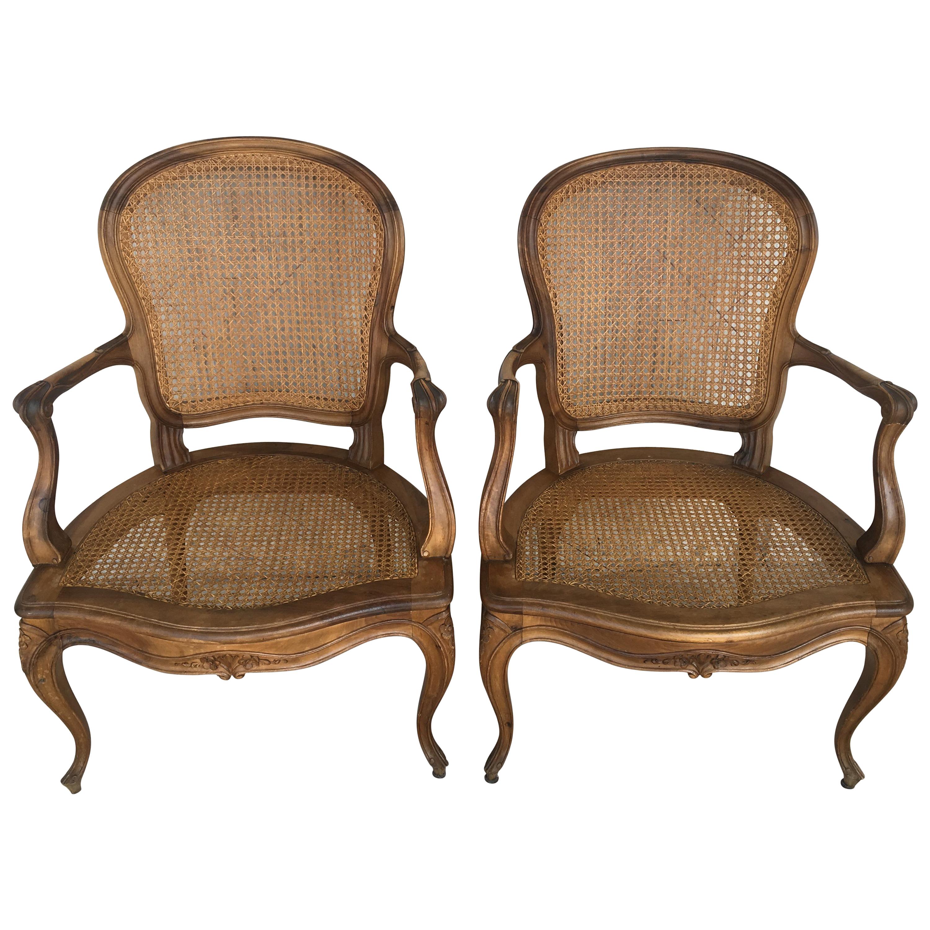 18th Louis XV Cane Back and Seat Fauteuil Armchair