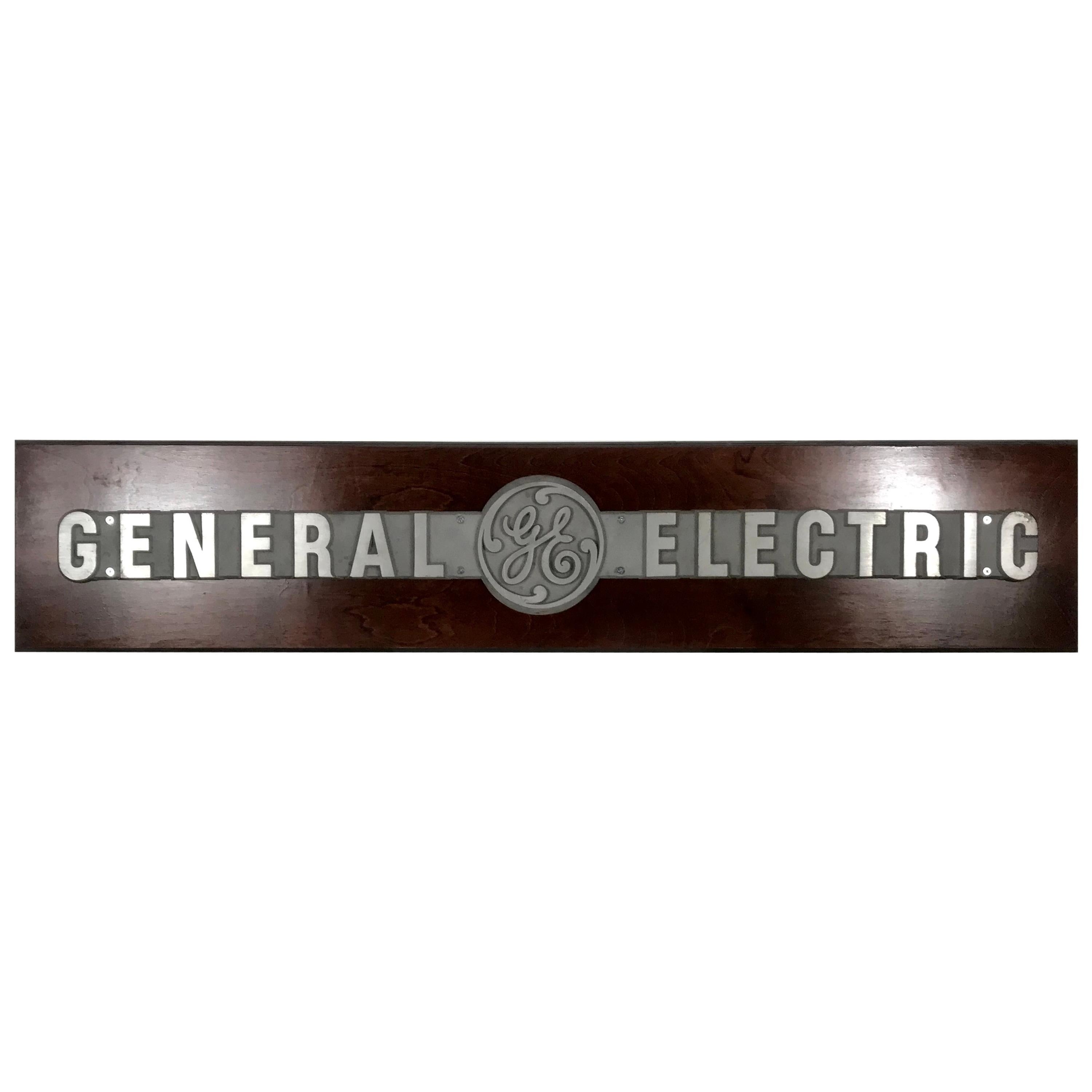 1950s Aluminum on Wood General Electric Logo, Sign Plaque For Sale