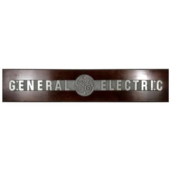 Vintage 1950s Aluminum on Wood General Electric Logo, Sign Plaque