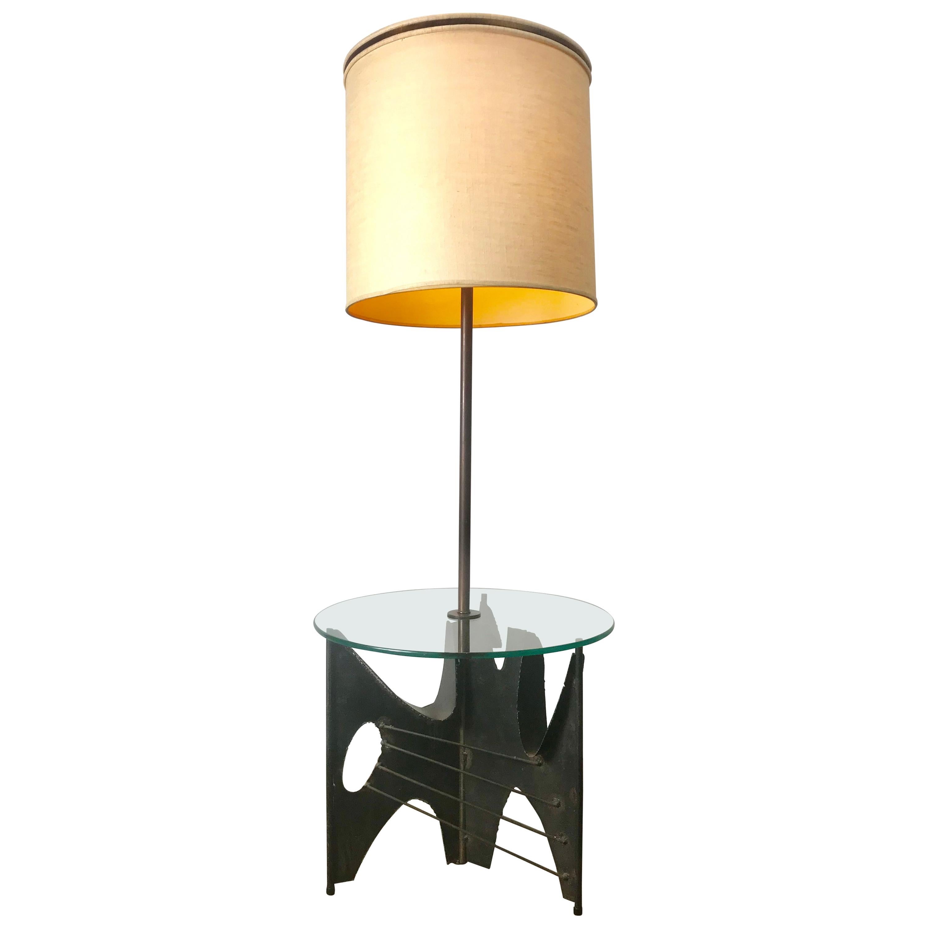 Brutalist Metal Floor Lamp with Table by Harry Balmer for Laurel