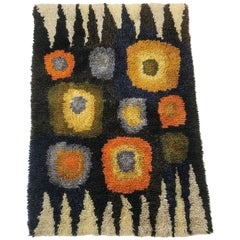 Original Abstract Scandinavian High Pile Abstract Rya Rug Carpet, Sweden, 1960s