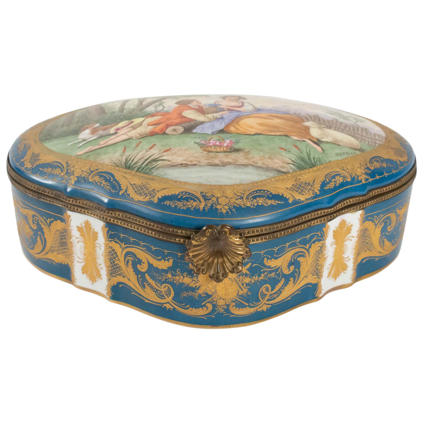 Box Porcelain, Signed, Decorated Inside and Outside, 19th Century