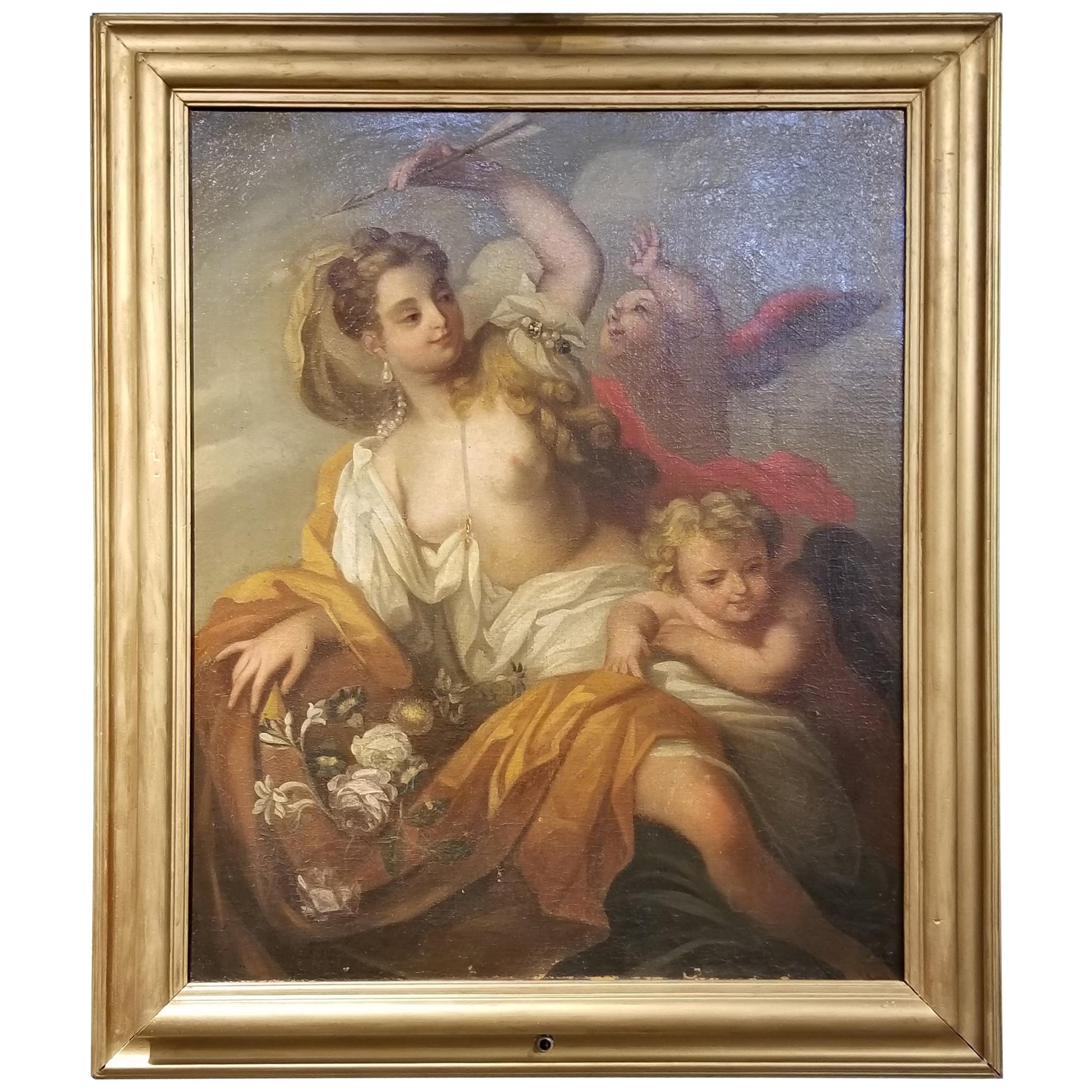 Allegorical Nymph and Cherub Painting, Early 19th Century For Sale