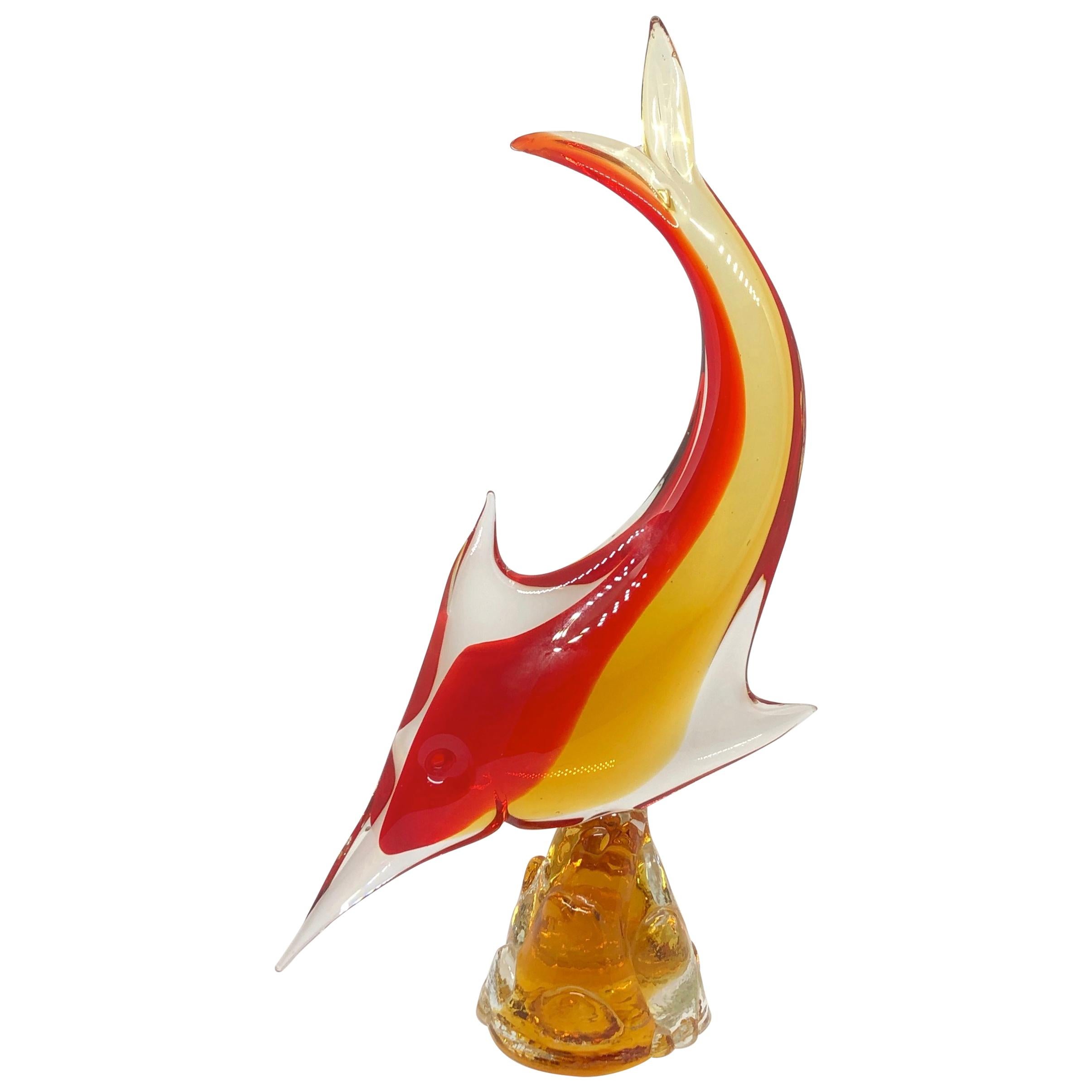 Amazing Giant Classic Italian Design Triple Art Glass Fish Sculptures on Stand 