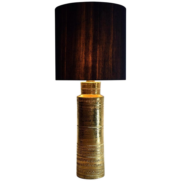 Bitossi Mid-Century Modern Gold Ceramic Table Lamp by Aldo Londi For Sale
