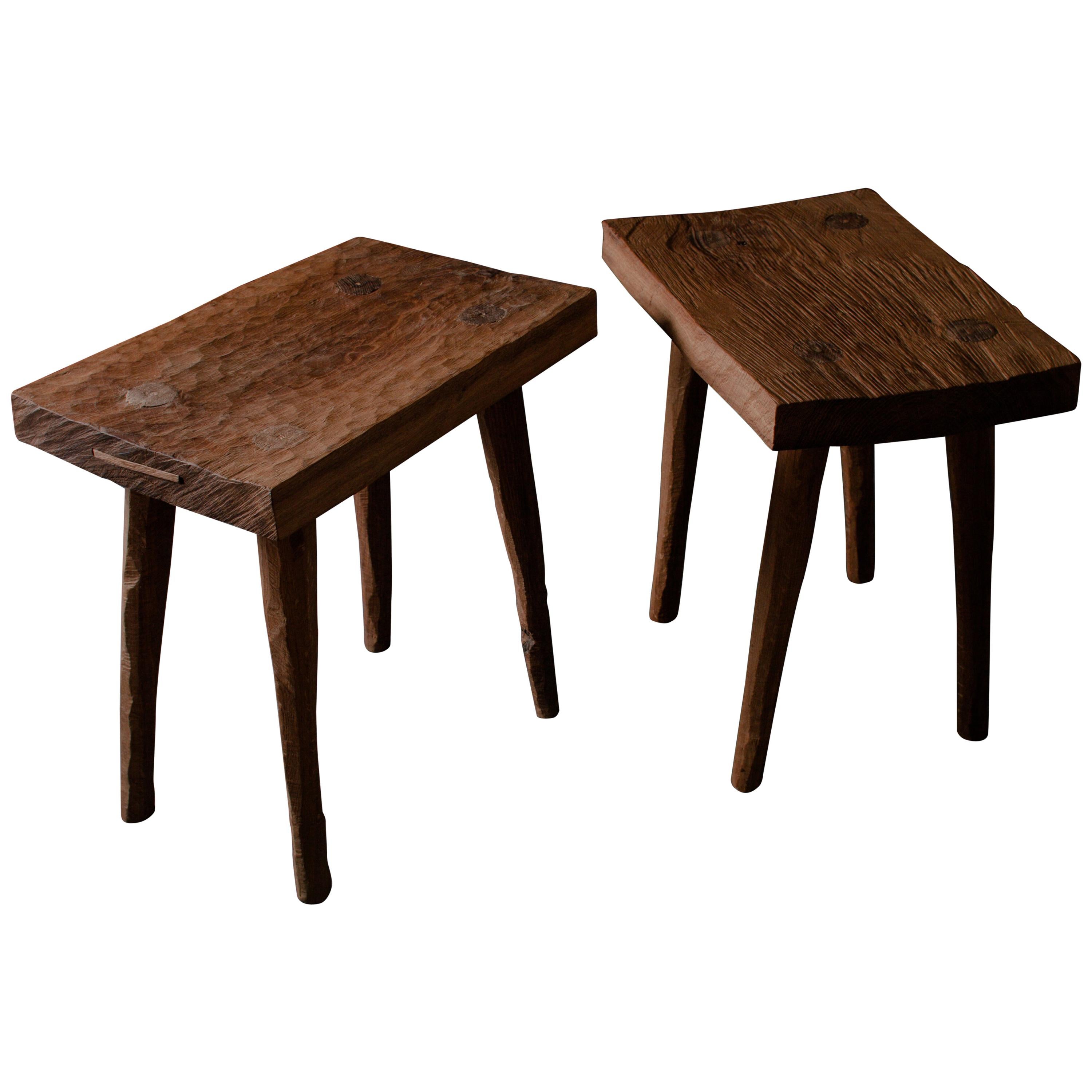 Oak Stools, Brutalist Style For Sale