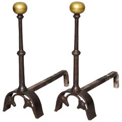Pair of Bronze and Iron Andirons