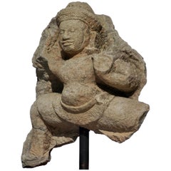 Antique Khmer Sandstone Stele Schist of Buddha or Shiva, 12th Century
