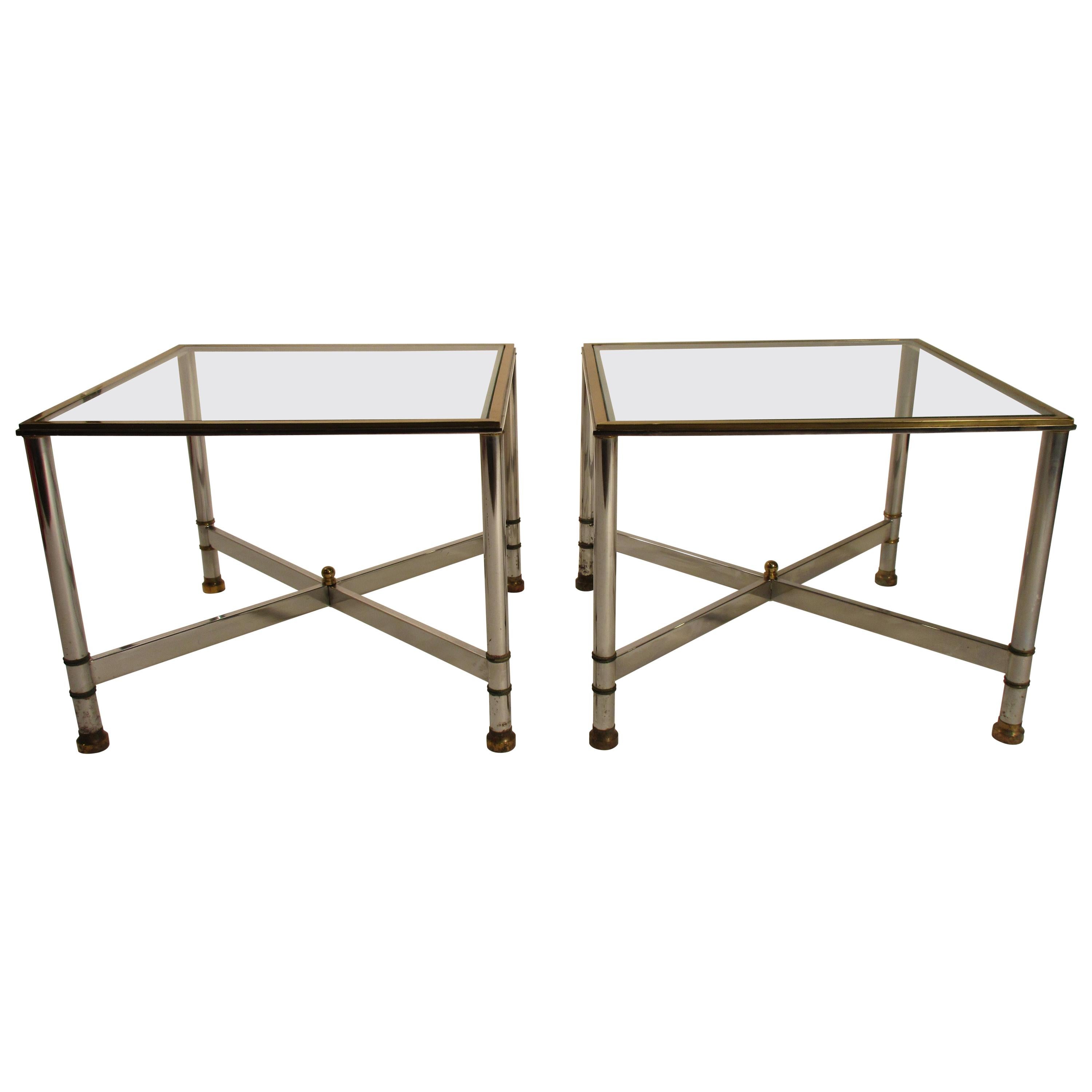 Pair of 1980s Chrome and Brass Side Tables For Sale