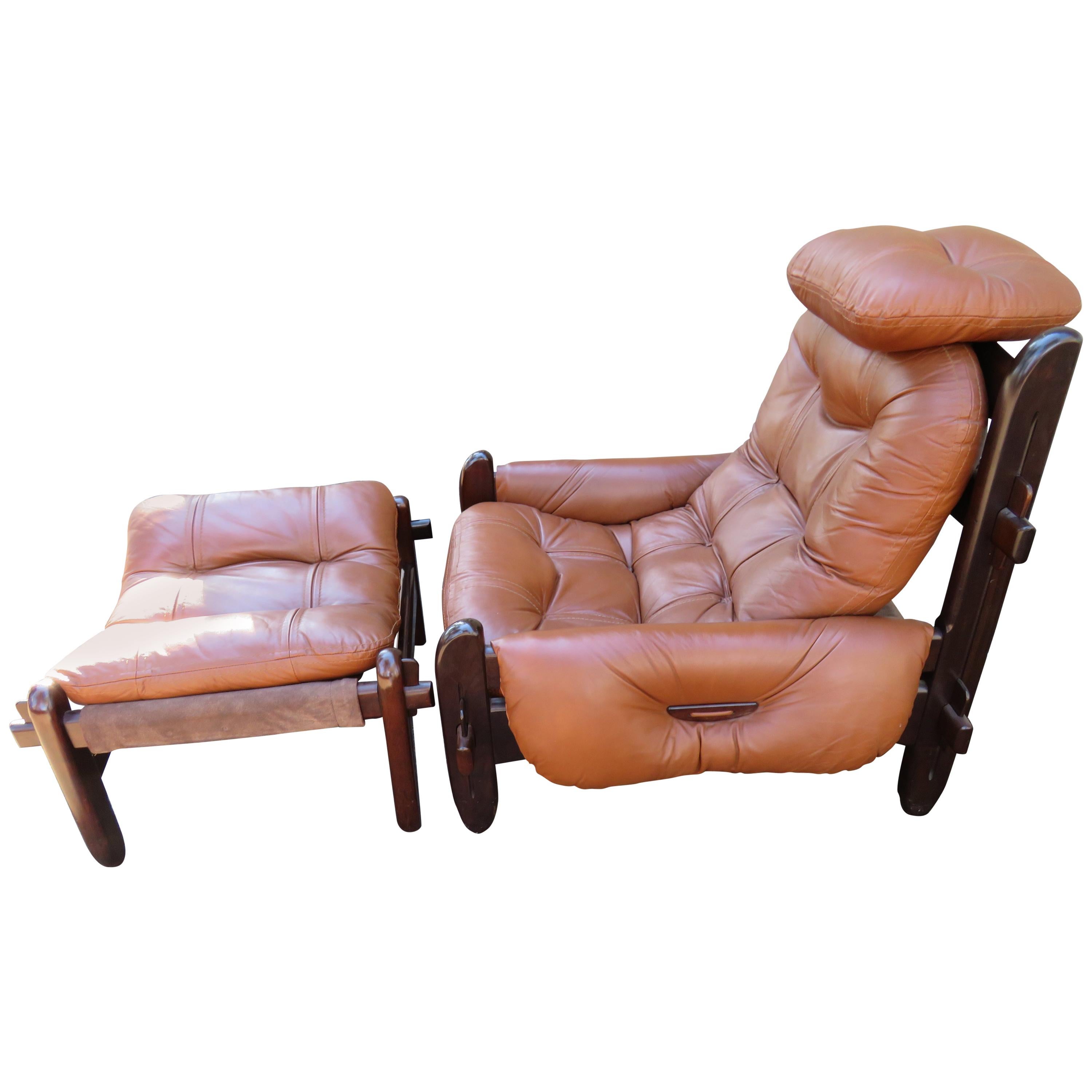 Fabulous Brazilian Rosewood Jean Gillon Lounge Chair and Ottoman for Probel For Sale