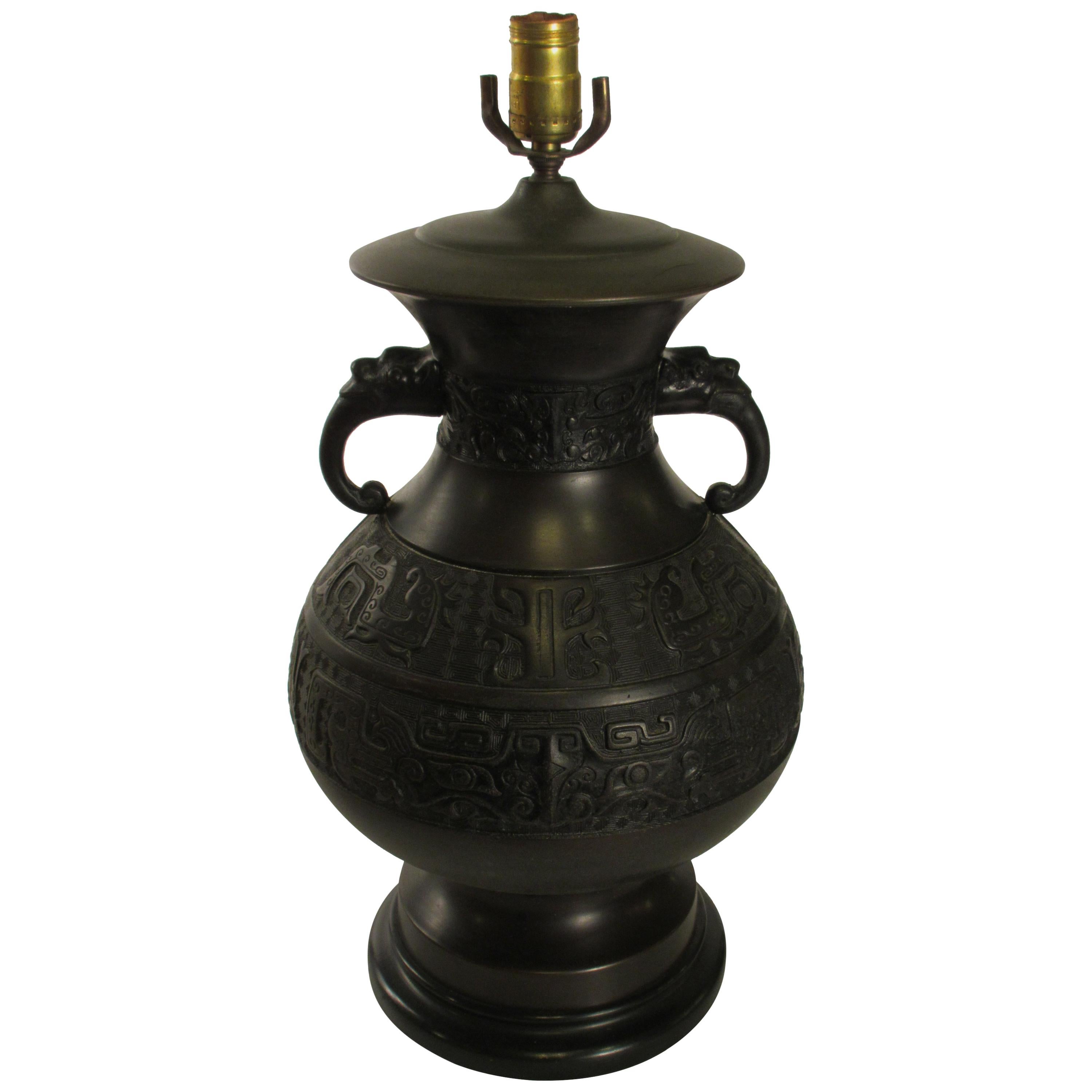 1920s Bronze Asian Table Lamp