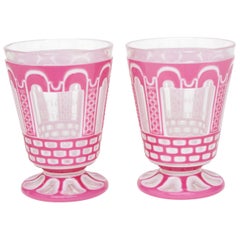 Pair of Bohemian Glass Overlay Marriage Goblets, Dated 1848
