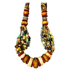 Huge Handmade Antique Moroccan Berber Necklace, Amber Copal, Shells, Gemstones