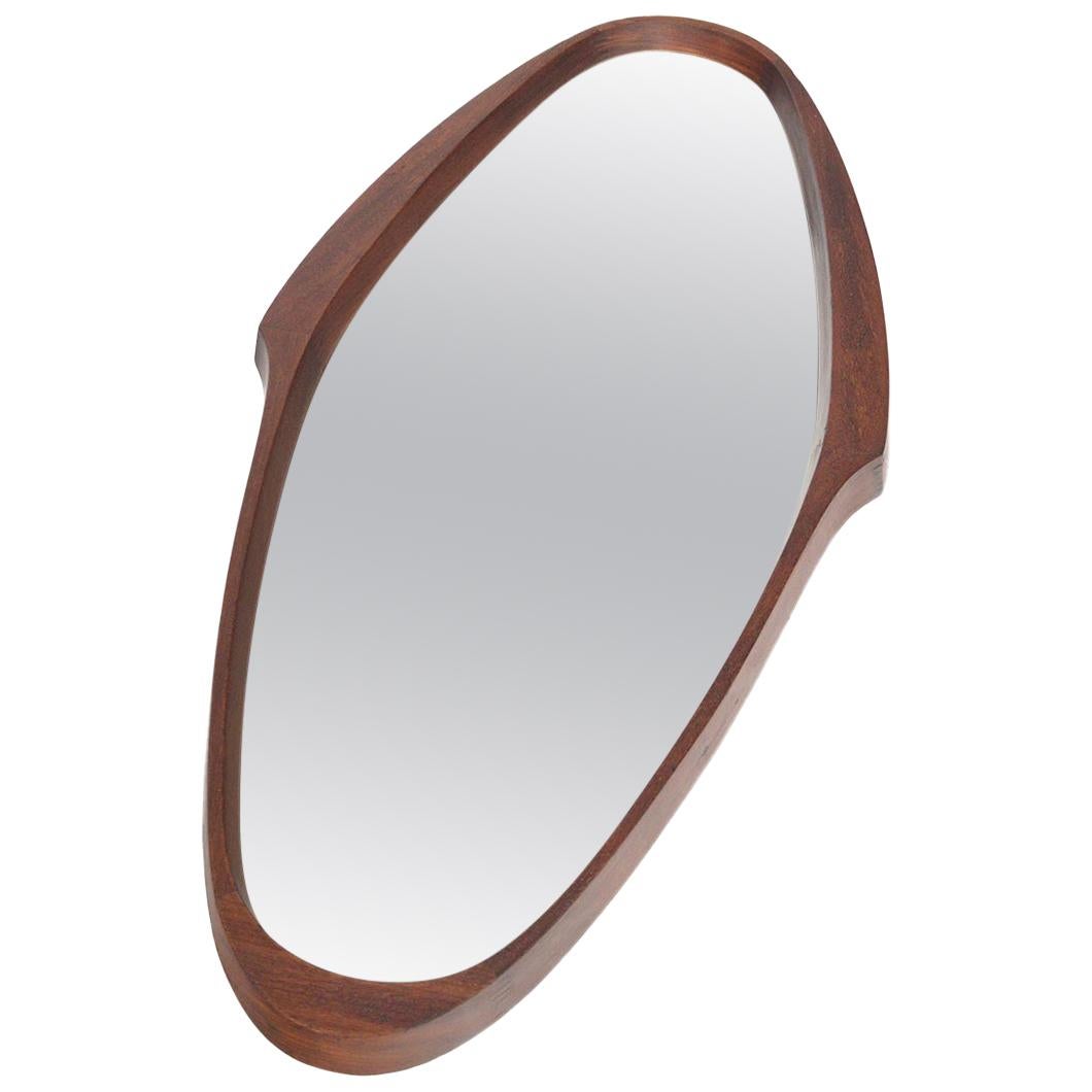 Italian Modern Midcentury Walnut Oval Wall Mirror