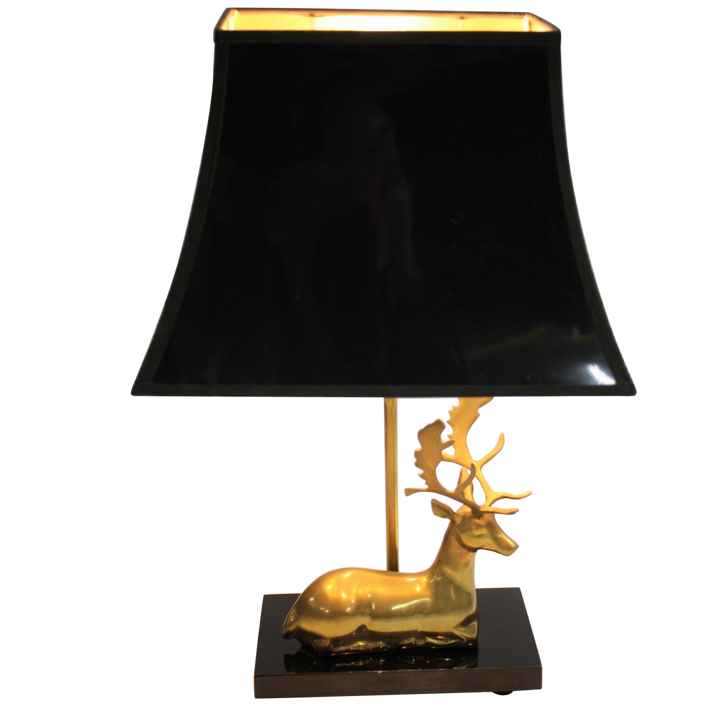 Vintage Brass Deer Table Lamp, 1970s