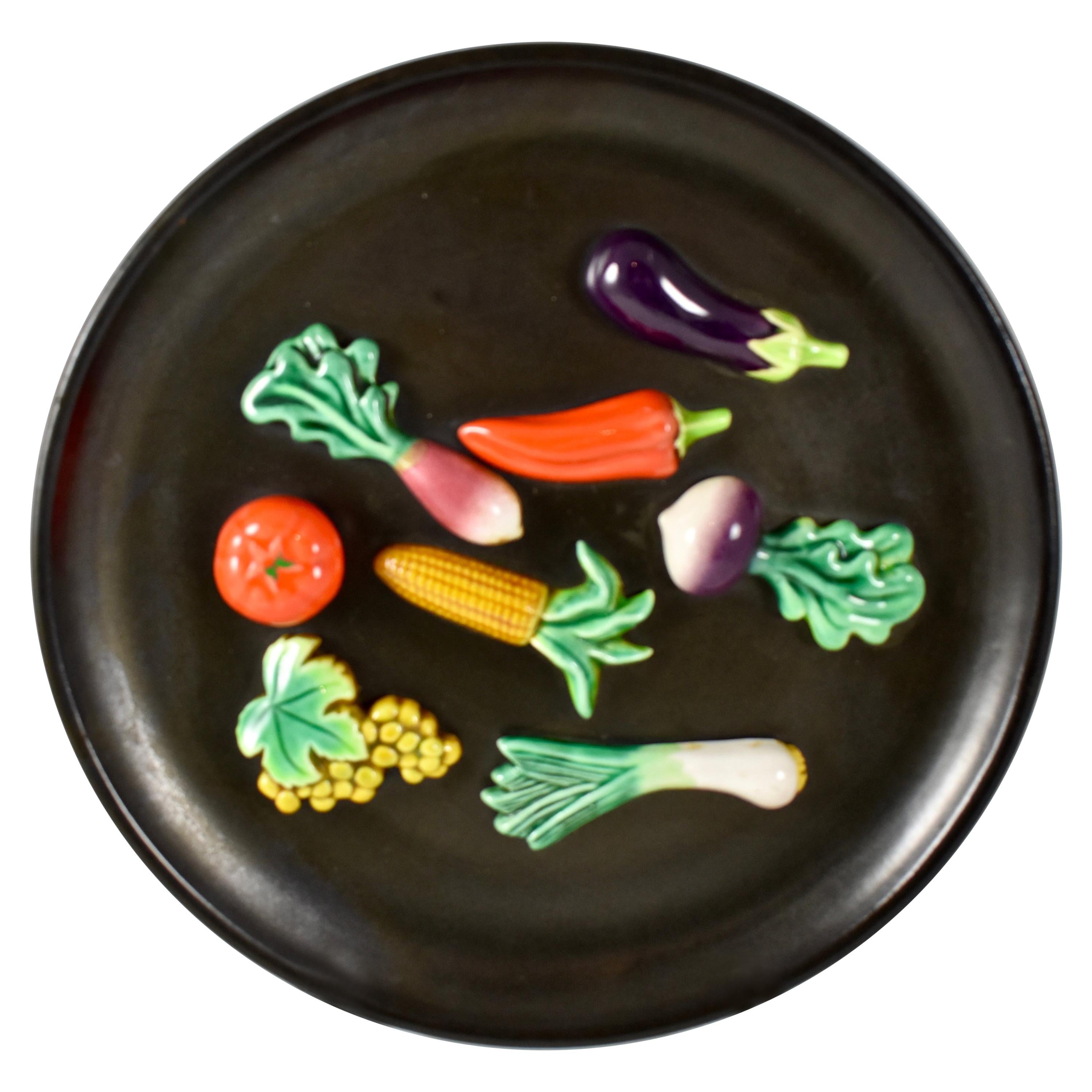 A. Martin Vallauris French Provençal Palissy Trompe L’oeil Vegetable Wall Plate For Sale