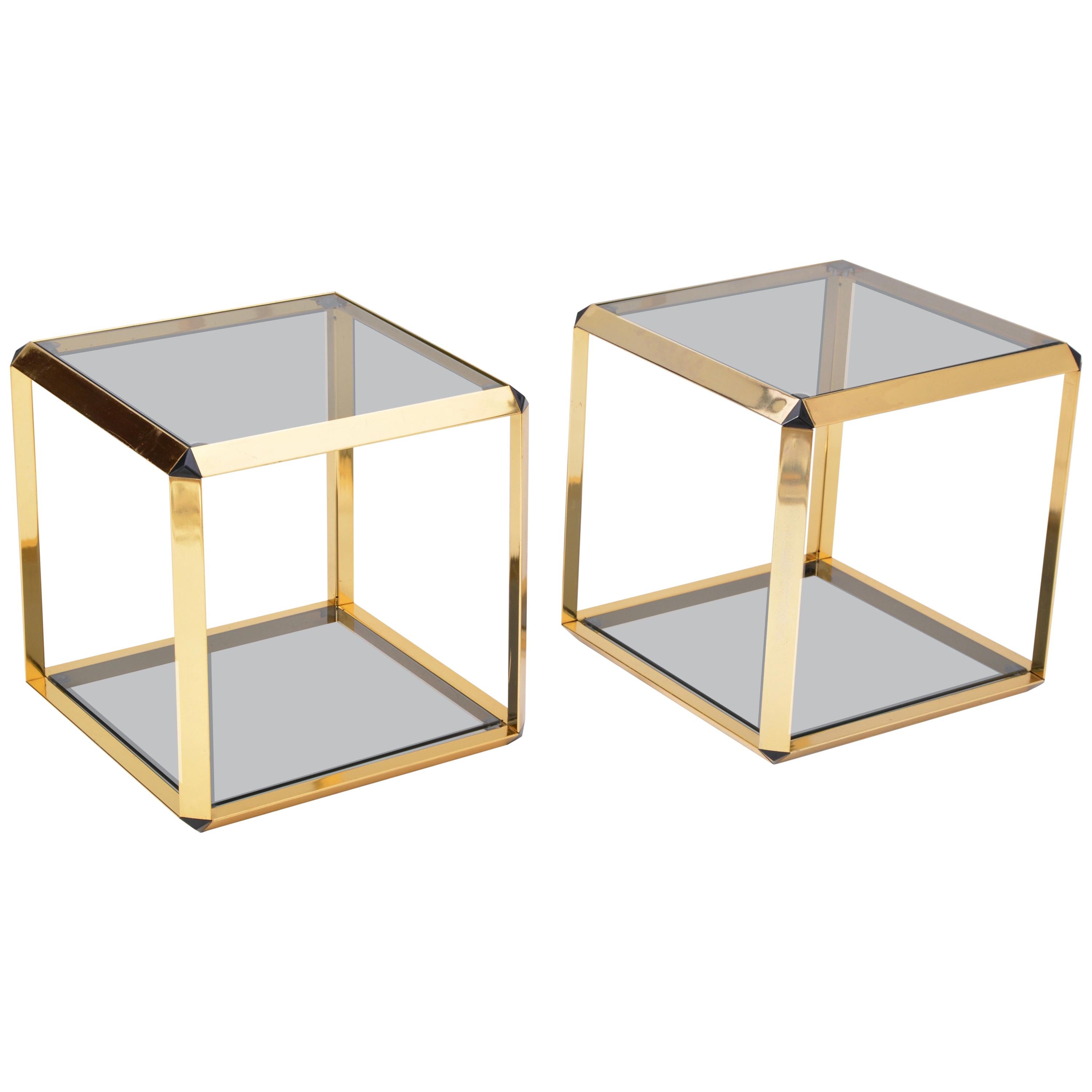 Pair of Gold Colored Italian side tables by Alberto Rosselli for Saporiti