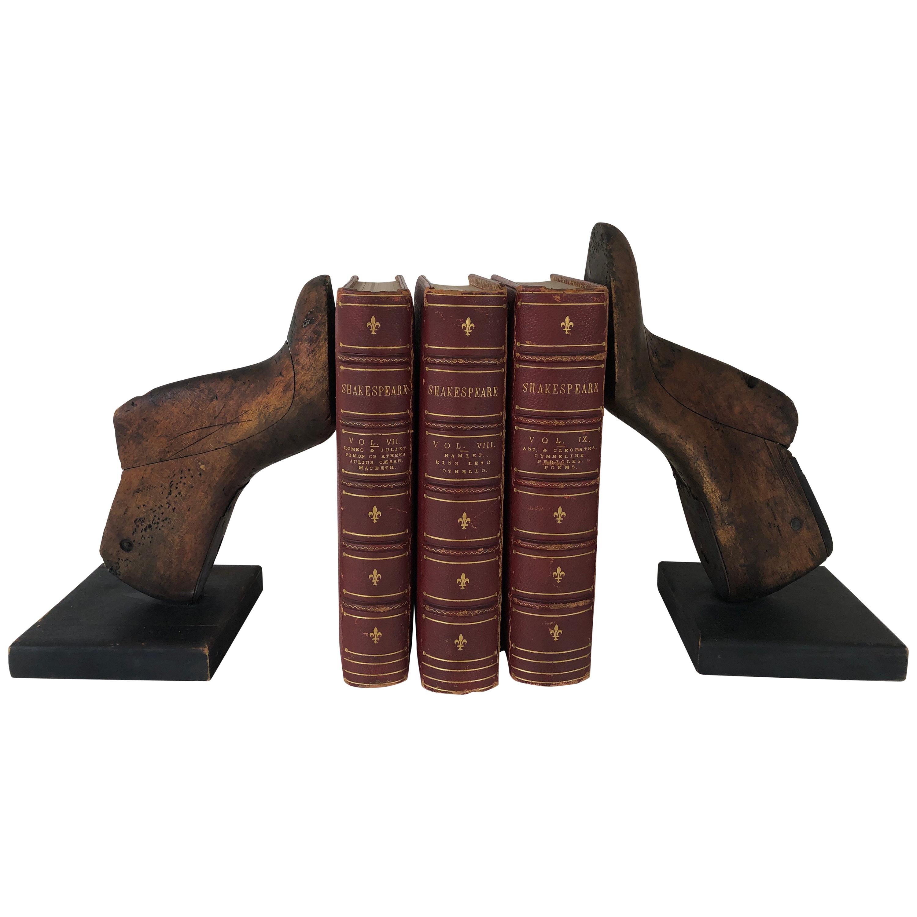 Pair of Vintage Wood Shoe Mold Bookends For Sale