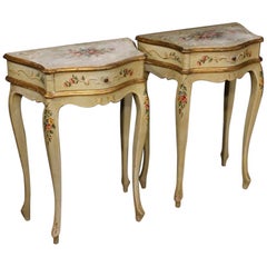 20th Century Pair of Lacquered and Painted Wood Venetian Bedside Tables, 1960