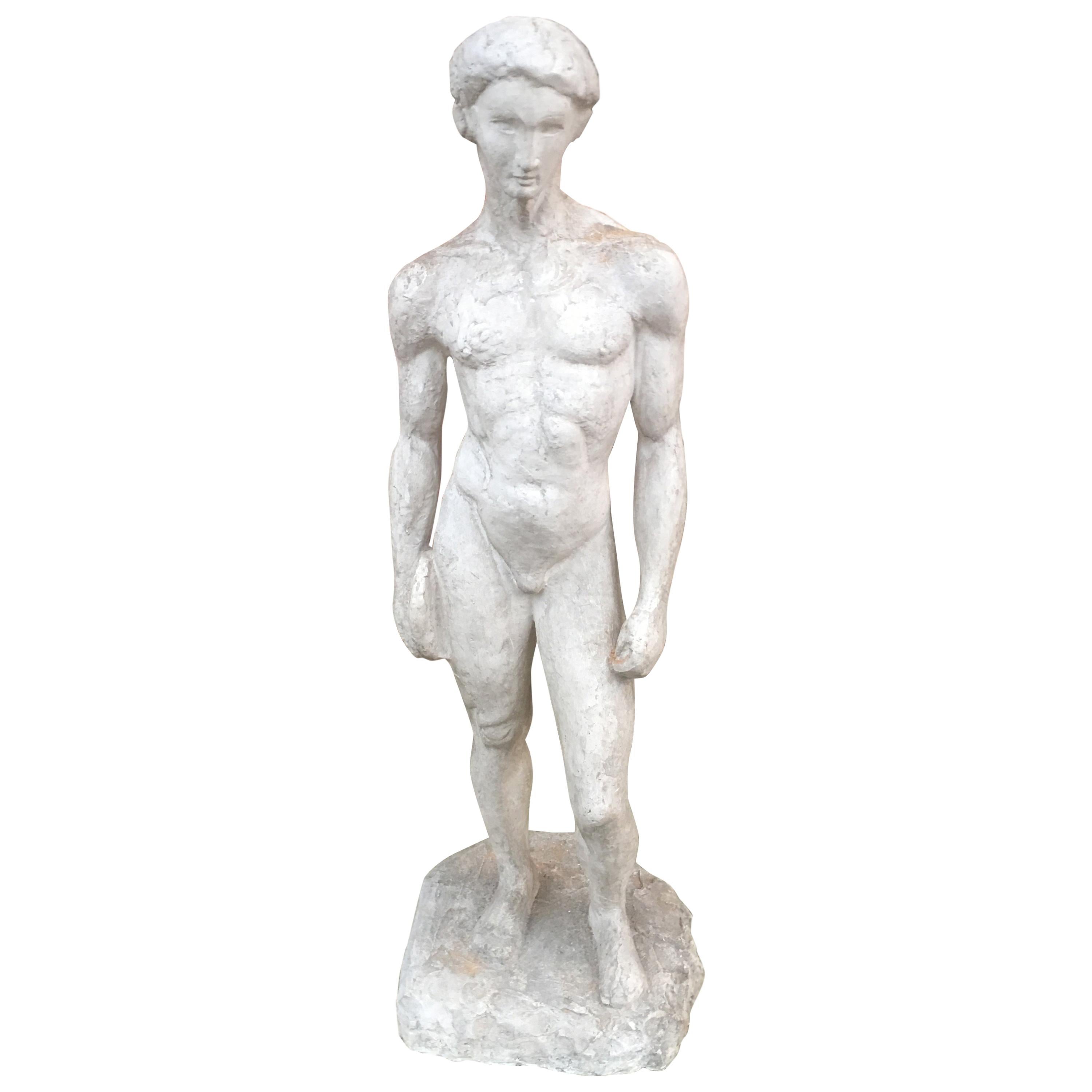 Ernestine Sirine-Real "Romantique Art Deco Plaster Sculpture of a Man